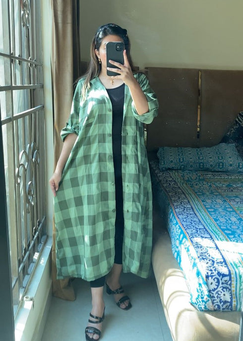 Green Korean Check Dress